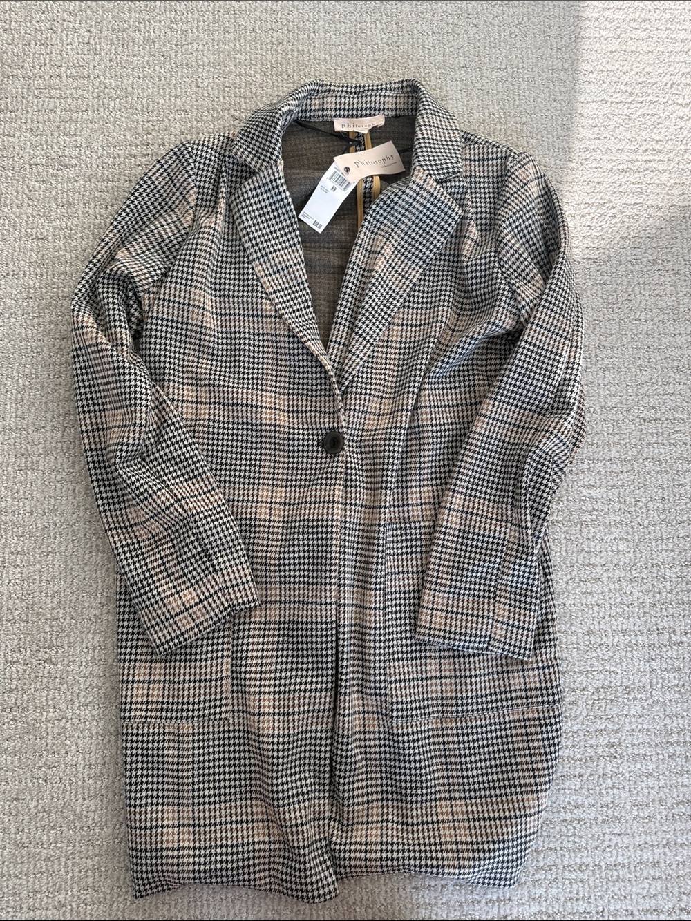 Philosophy Black and Cream Houndstooth Single-Button Oversized Jacket
